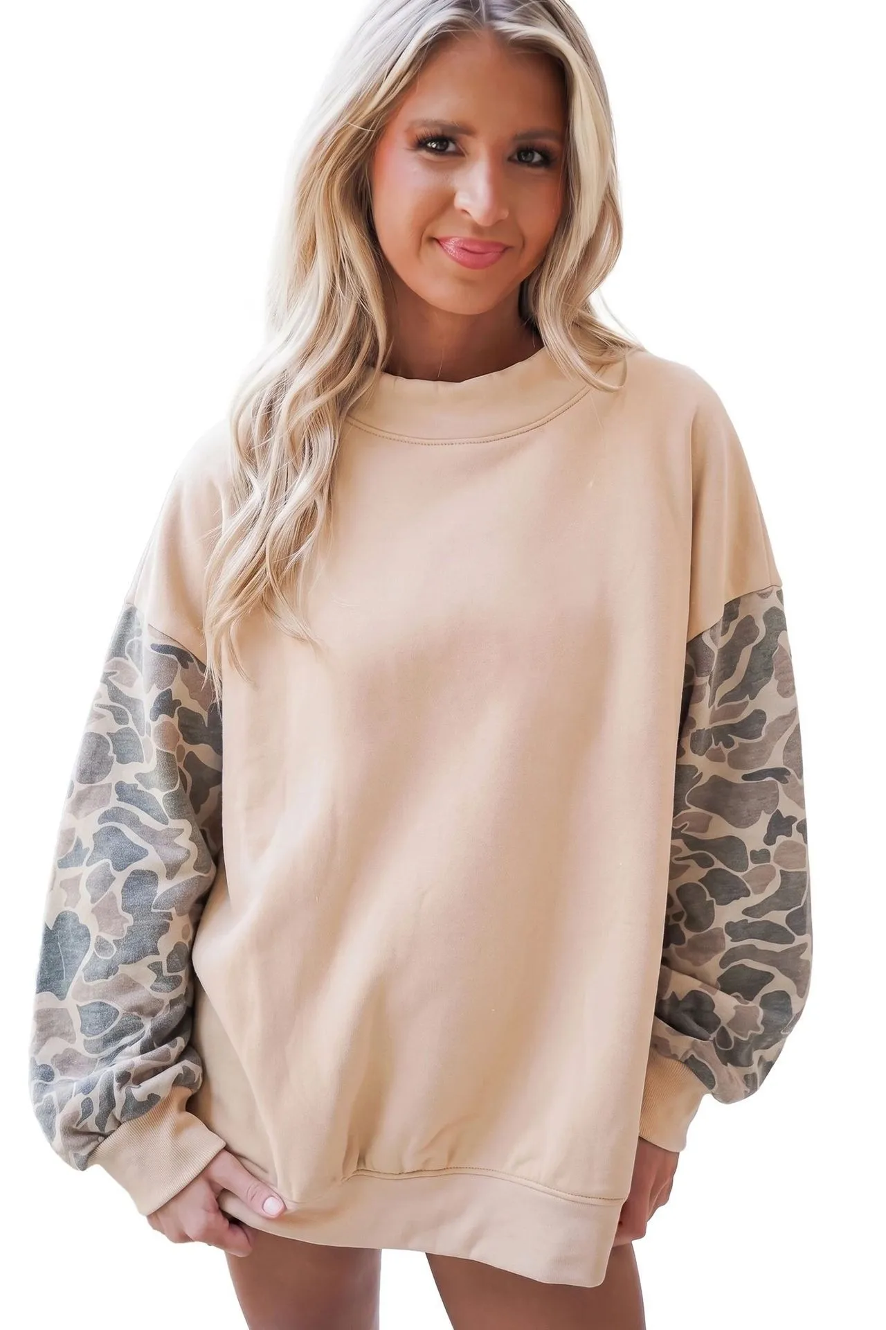 Loose Fit Pullover Hoodie Mid Length Country Style with Autumn Regular Sleeve Mock Neck Casual Digital Print Women Sweatshirt