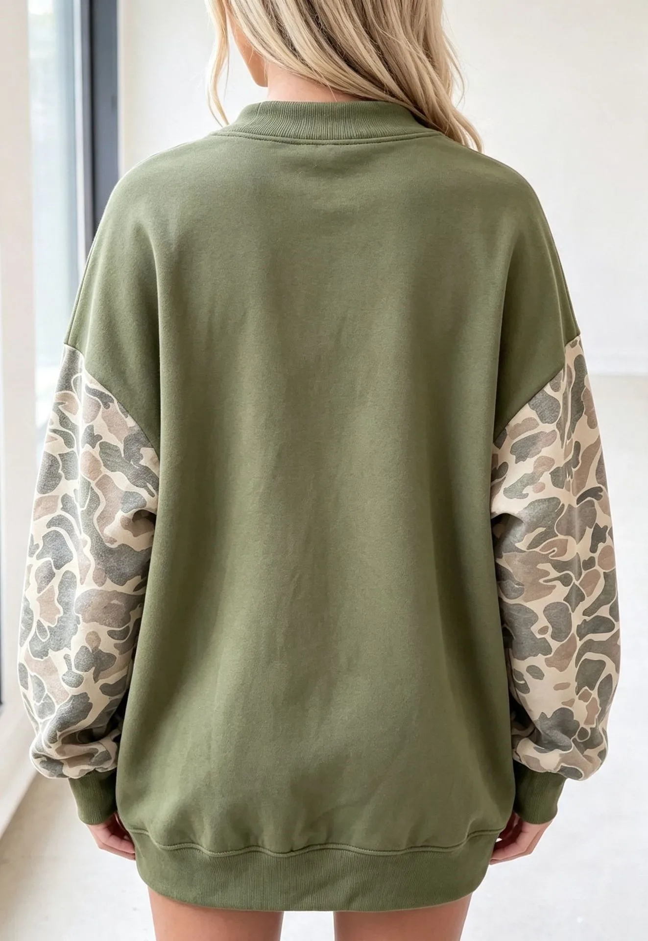 Loose Fit Pullover Hoodie Mid Length Country Style with Autumn Regular Sleeve Mock Neck Casual Digital Print Women Sweatshirt