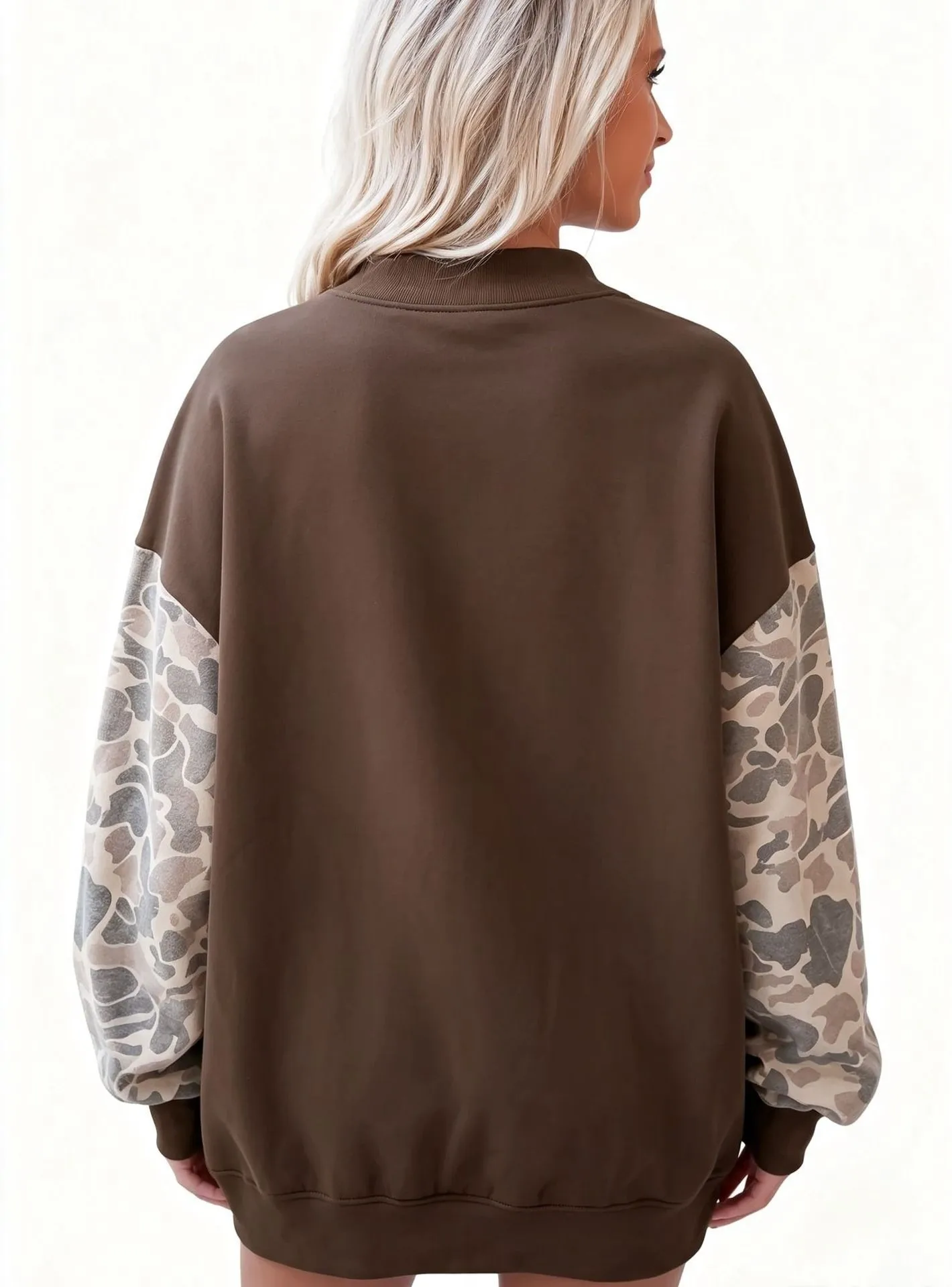 Loose Fit Pullover Hoodie Mid Length Country Style with Autumn Regular Sleeve Mock Neck Casual Digital Print Women Sweatshirt