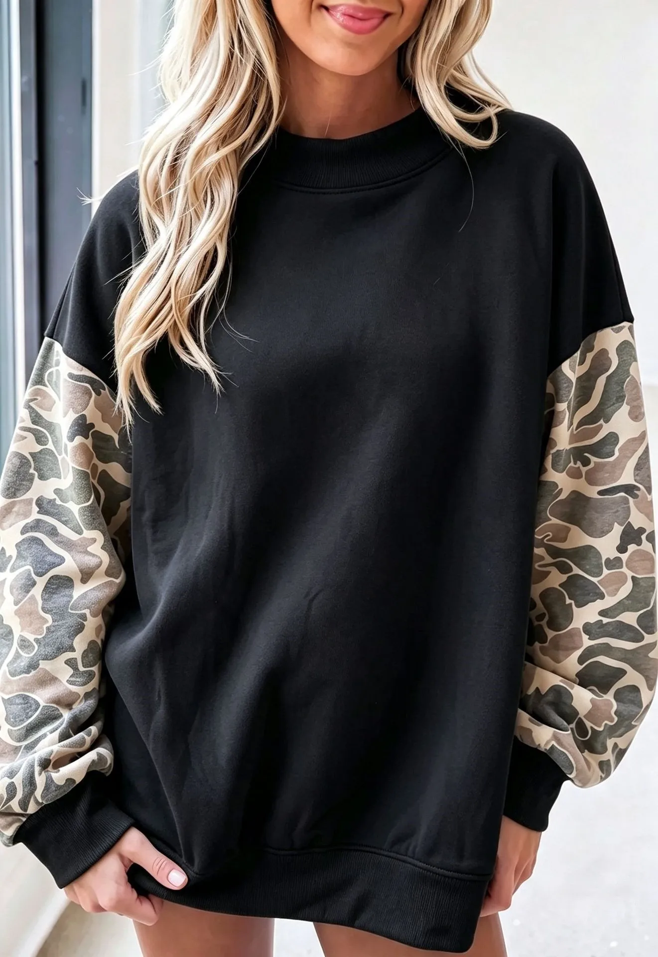 Loose Fit Pullover Hoodie Mid Length Country Style with Autumn Regular Sleeve Mock Neck Casual Digital Print Women Sweatshirt