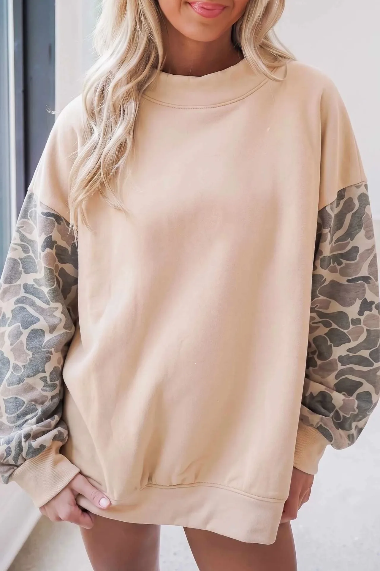 Loose Fit Pullover Hoodie Mid Length Country Style with Autumn Regular Sleeve Mock Neck Casual Digital Print Women Sweatshirt
