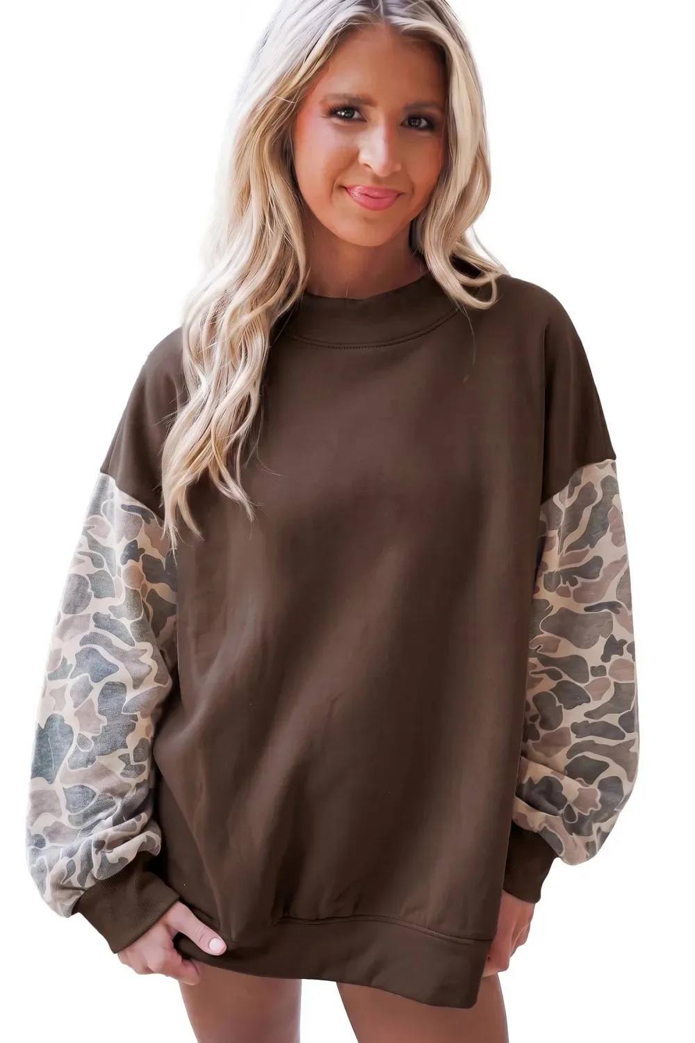Loose Fit Pullover Hoodie Mid Length Country Style with Autumn Regular Sleeve Mock Neck Casual Digital Print Women Sweatshirt