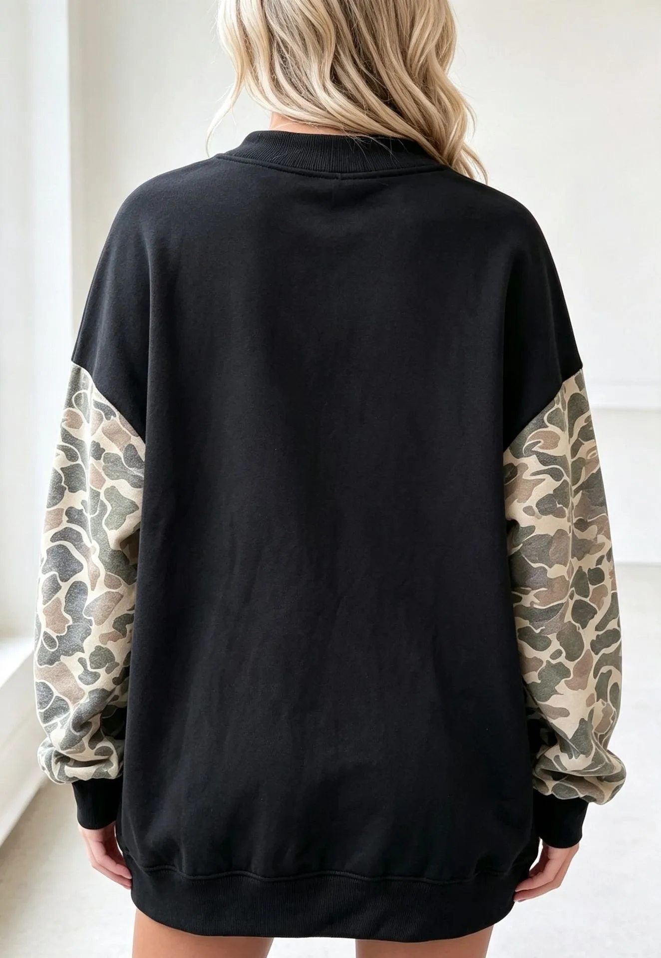 Loose Fit Pullover Hoodie Mid Length Country Style with Autumn Regular Sleeve Mock Neck Casual Digital Print Women Sweatshirt
