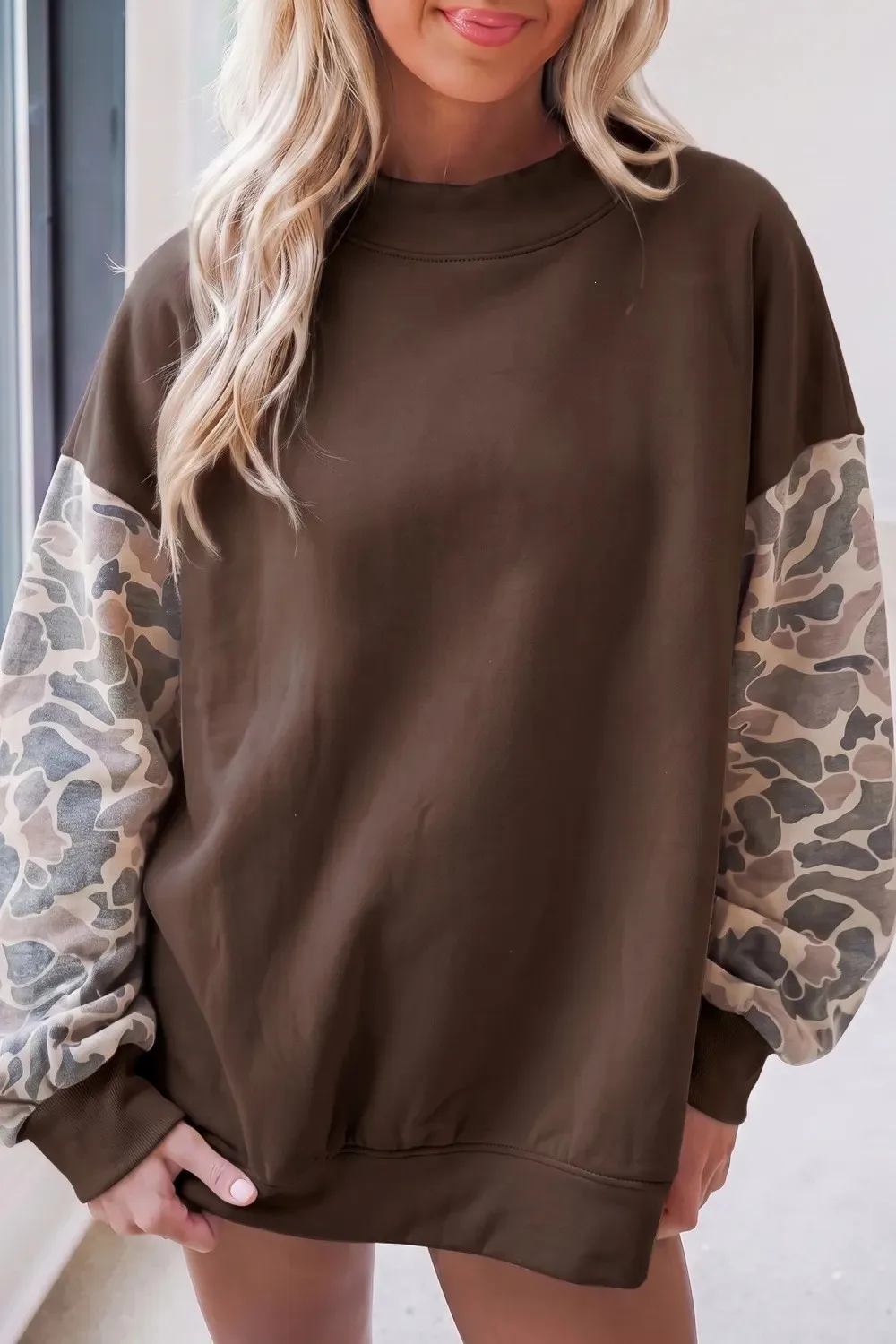 Loose Fit Pullover Hoodie Mid Length Country Style with Autumn Regular Sleeve Mock Neck Casual Digital Print Women Sweatshirt