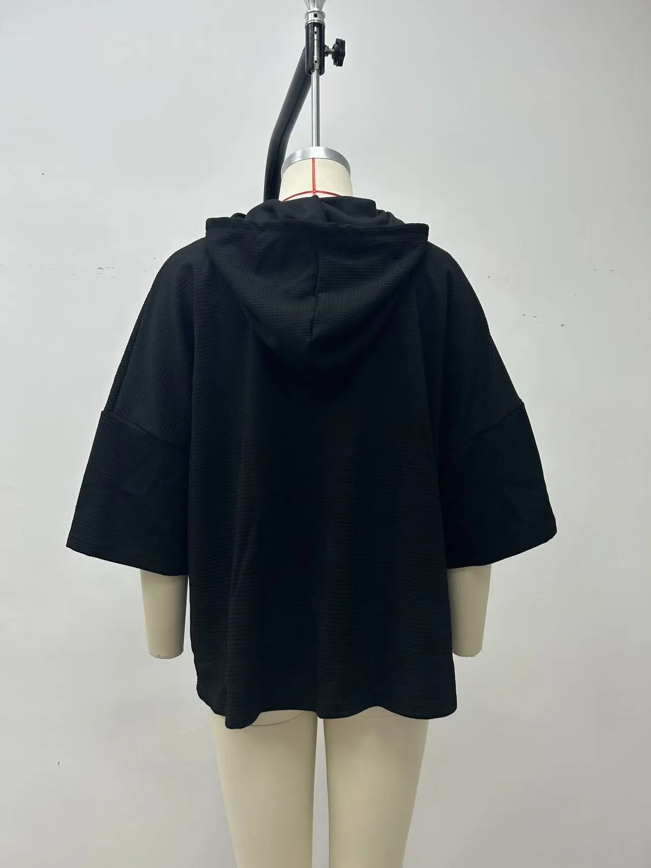 Hooded Loose Fit Hoodie Elegant with Commuter Chic Pullover Regular Thickness Three Quarter Sleeve Hooded Neckline Women Hoodie