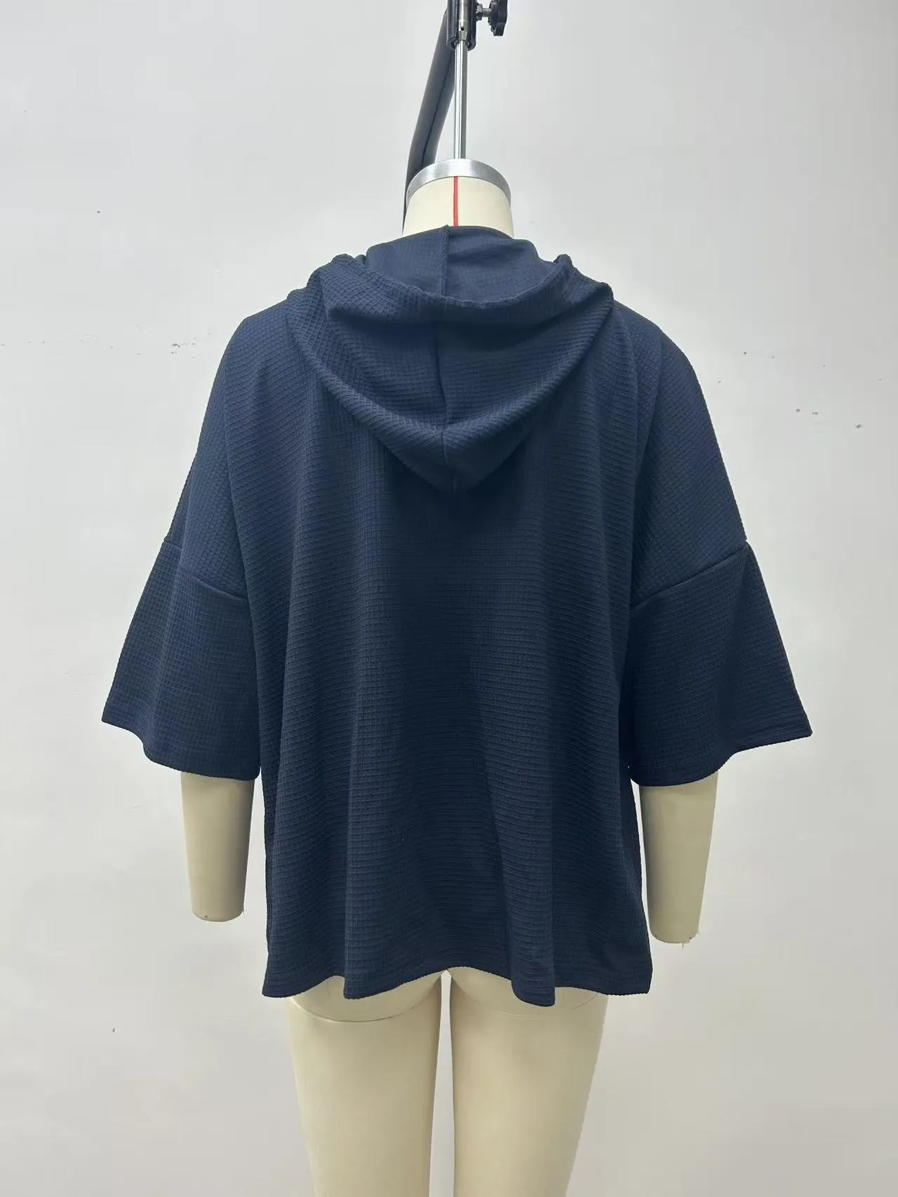 Hooded Loose Fit Hoodie Elegant with Commuter Chic Pullover Regular Thickness Three Quarter Sleeve Hooded Neckline Women Hoodie