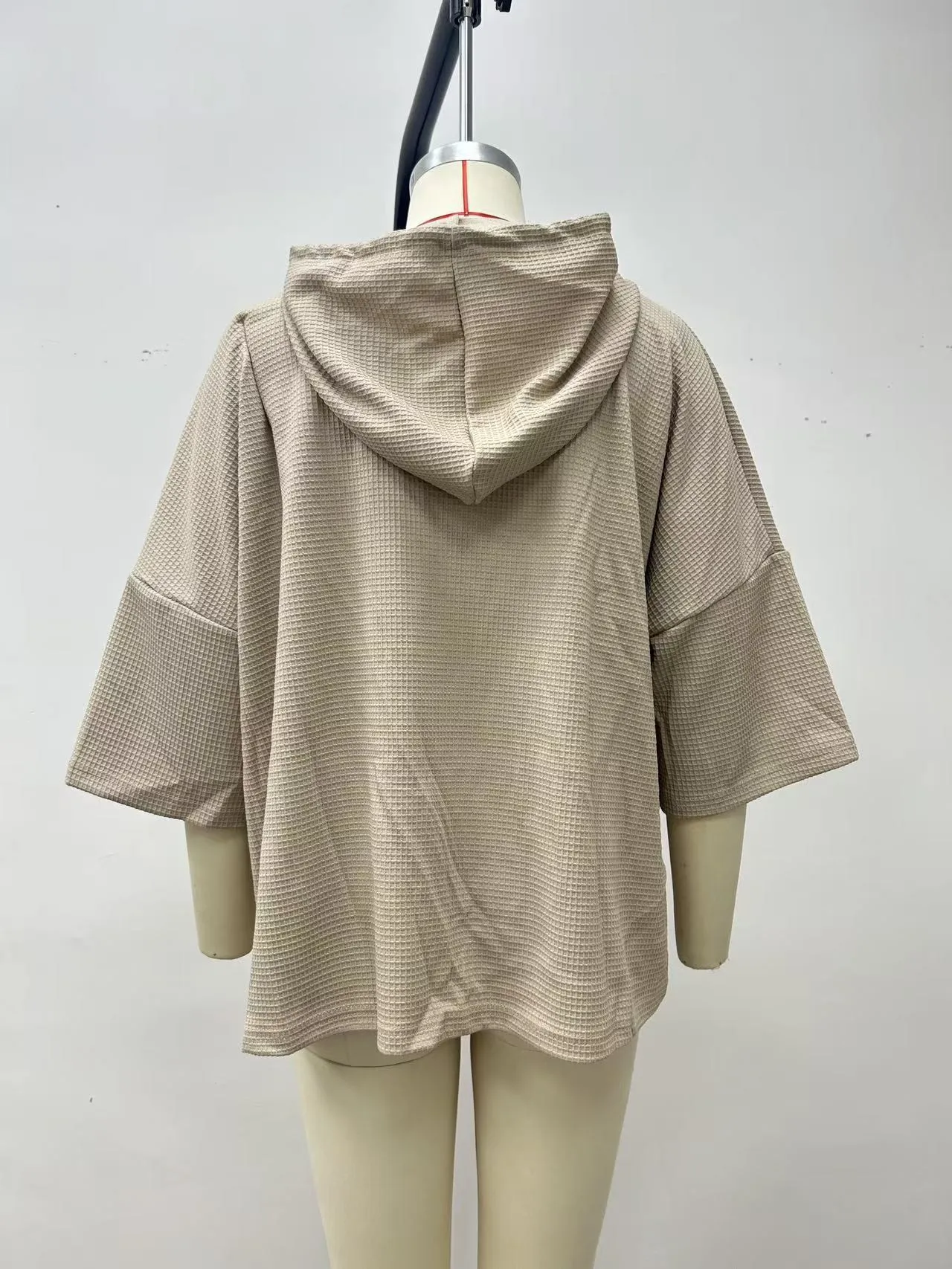 Hooded Loose Fit Hoodie Elegant with Commuter Chic Pullover Regular Thickness Three Quarter Sleeve Hooded Neckline Women Hoodie