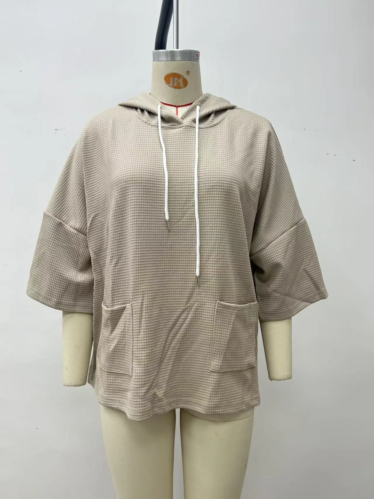 Hooded Loose Fit Hoodie Elegant with Commuter Chic Pullover Regular Thickness Three Quarter Sleeve Hooded Neckline Women Hoodie