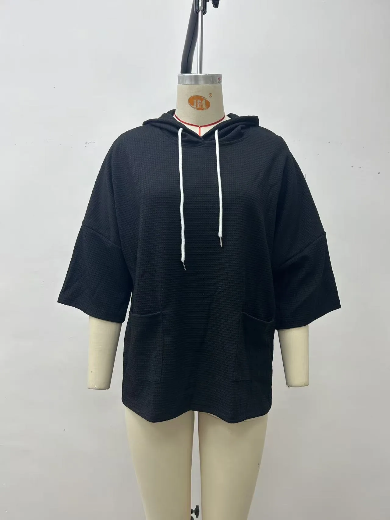 Hooded Loose Fit Hoodie Elegant with Commuter Chic Pullover Regular Thickness Three Quarter Sleeve Hooded Neckline Women Hoodie