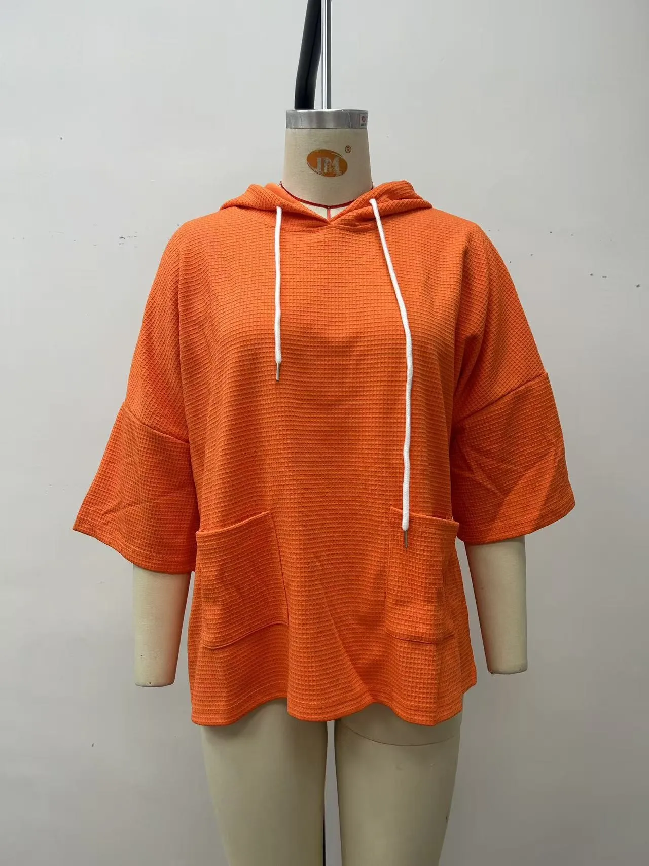 Hooded Loose Fit Hoodie Elegant with Commuter Chic Pullover Regular Thickness Three Quarter Sleeve Hooded Neckline Women Hoodie
