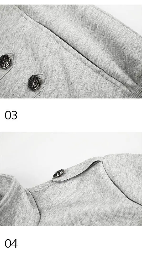 New Vintage Napoleon Style Women Jacket Stand Collar Double Breasted Decor Button Epaulet Zip‑Up Short Sweatshirt Coat