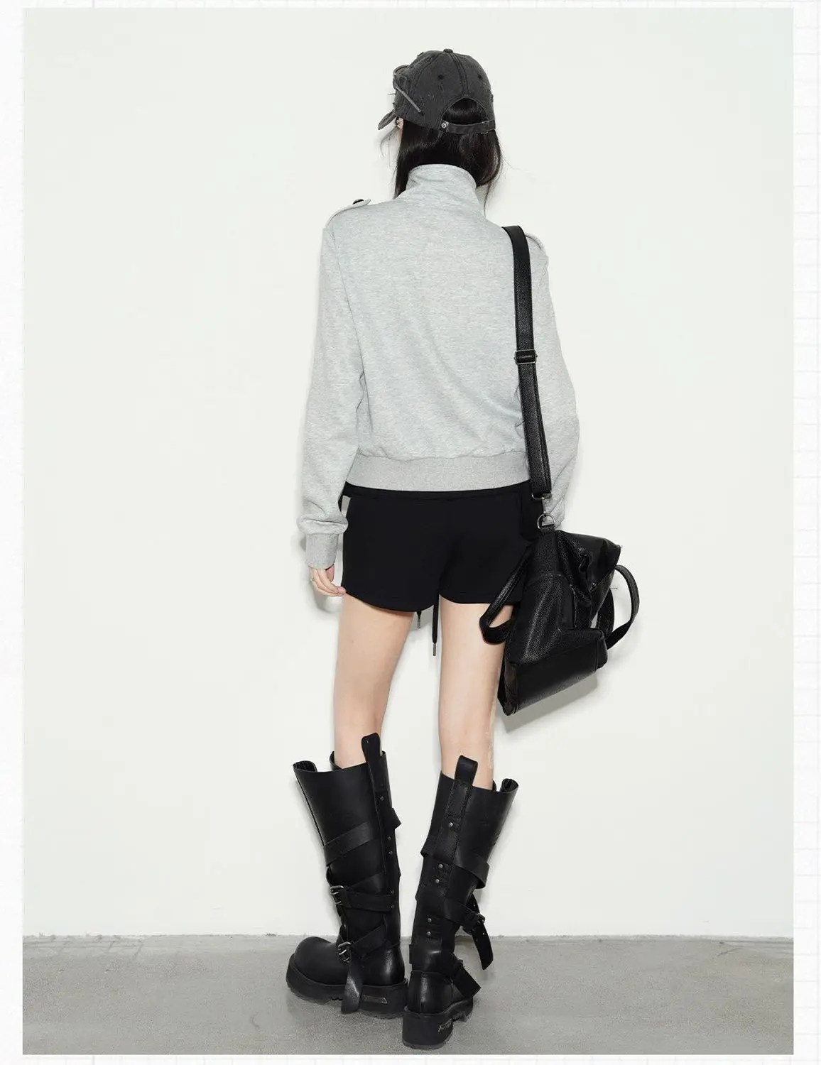 New Vintage Napoleon Style Women Jacket Stand Collar Double Breasted Decor Button Epaulet Zip‑Up Short Sweatshirt Coat