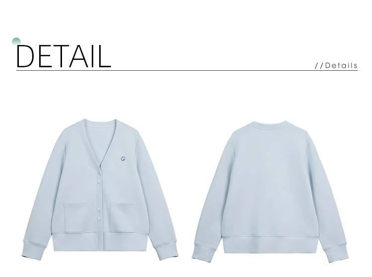 I BELIEVE YOU Blue V‑Neck Embroidery Sweatshirt Coat for Women 2026 Autumn Commuter Loose Versatile Cotton Outerwear 2263186492