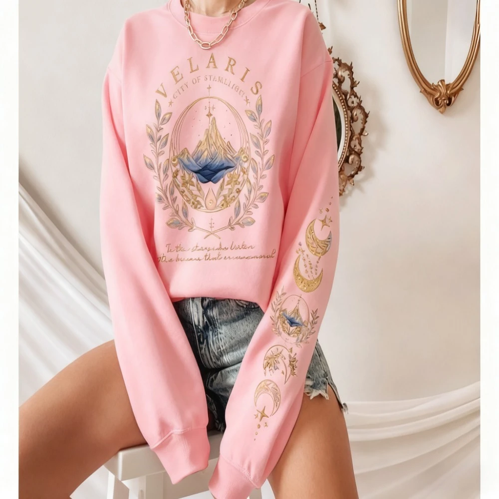 ACOTAR Velaris Sarah J Maas Sweatshirt Sleeve Print Hoodie Feyre Archeron Rhysand High Lord Pullover Drop Shoulder Tracksuit