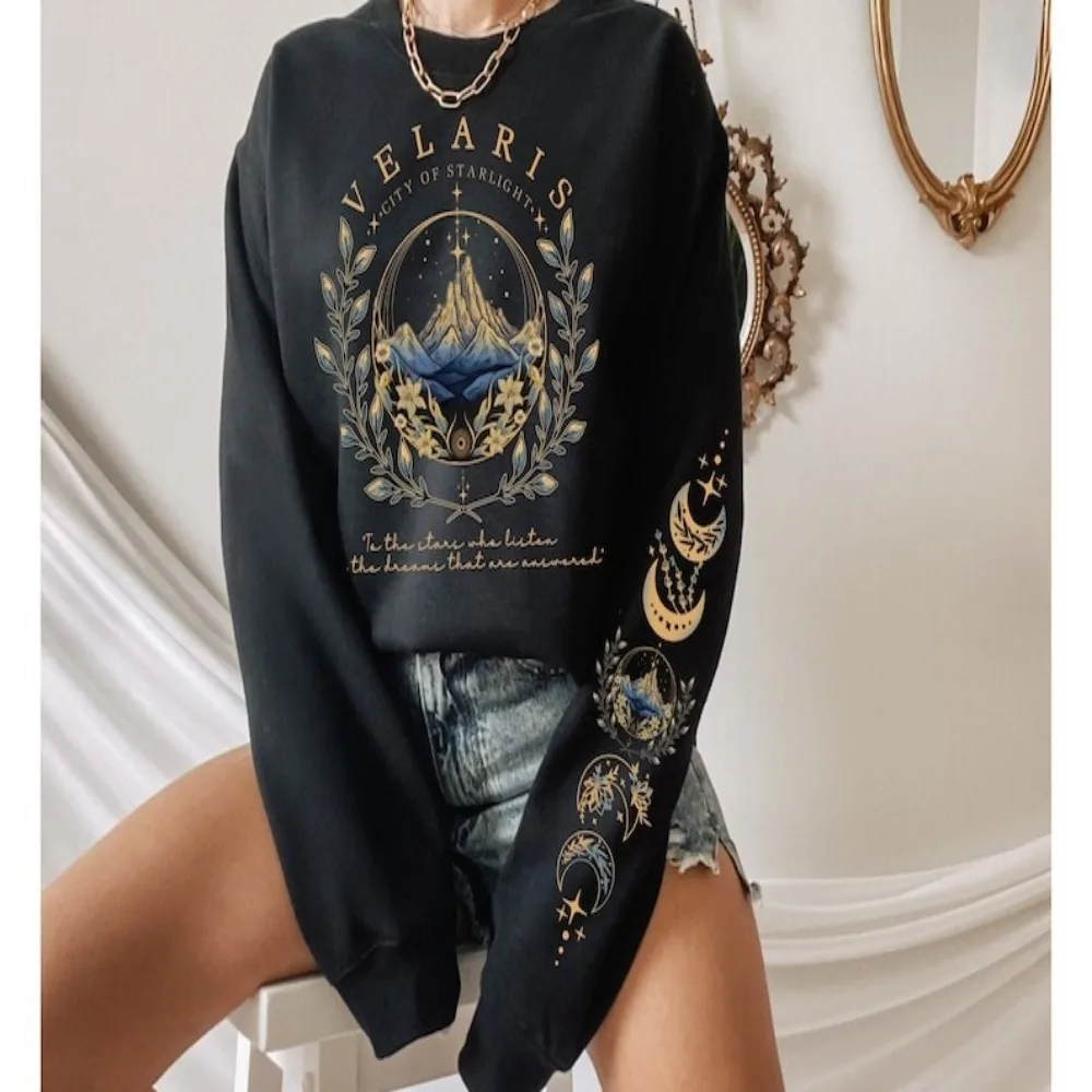 ACOTAR Velaris Sarah J Maas Sweatshirt Sleeve Print Hoodie Feyre Archeron Rhysand High Lord Pullover Drop Shoulder Tracksuit