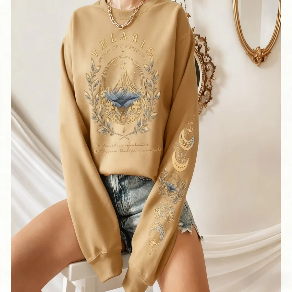 ACOTAR Velaris Sarah J Maas Sweatshirt Sleeve Print Hoodie Feyre Archeron Rhysand High Lord Pullover Drop Shoulder Tracksuit