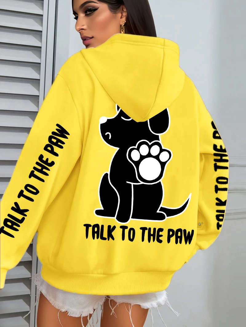 Talk To The Paw Cartoon Dog Printwomens Hoodies Loose Y2K Hoody Fleece Pocket Hoodie Autumn Multicolor Female Sportswear