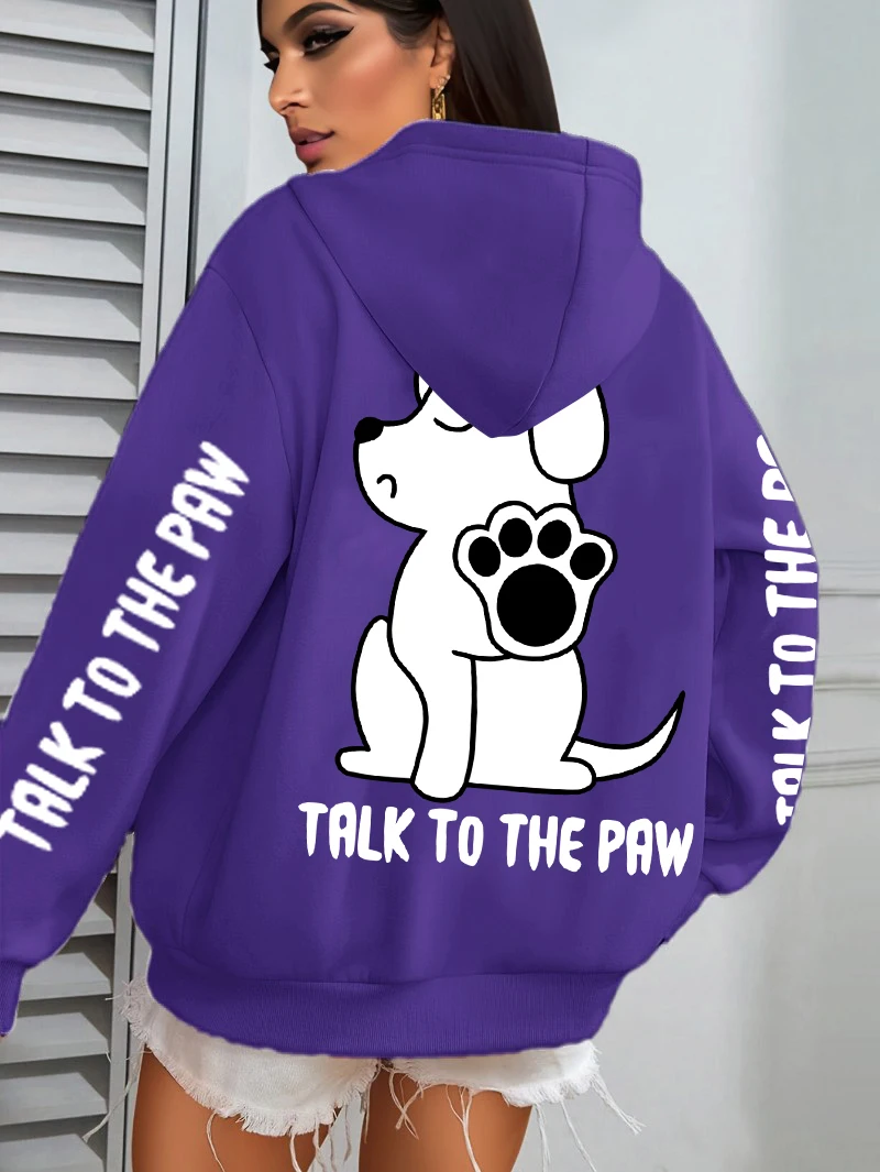 Talk To The Paw Cartoon Dog Printwomens Hoodies Loose Y2K Hoody Fleece Pocket Hoodie Autumn Multicolor Female Sportswear