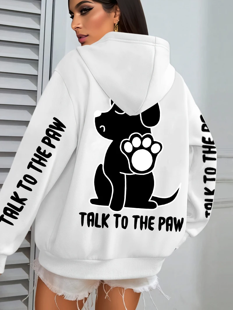 Talk To The Paw Cartoon Dog Printwomens Hoodies Loose Y2K Hoody Fleece Pocket Hoodie Autumn Multicolor Female Sportswear