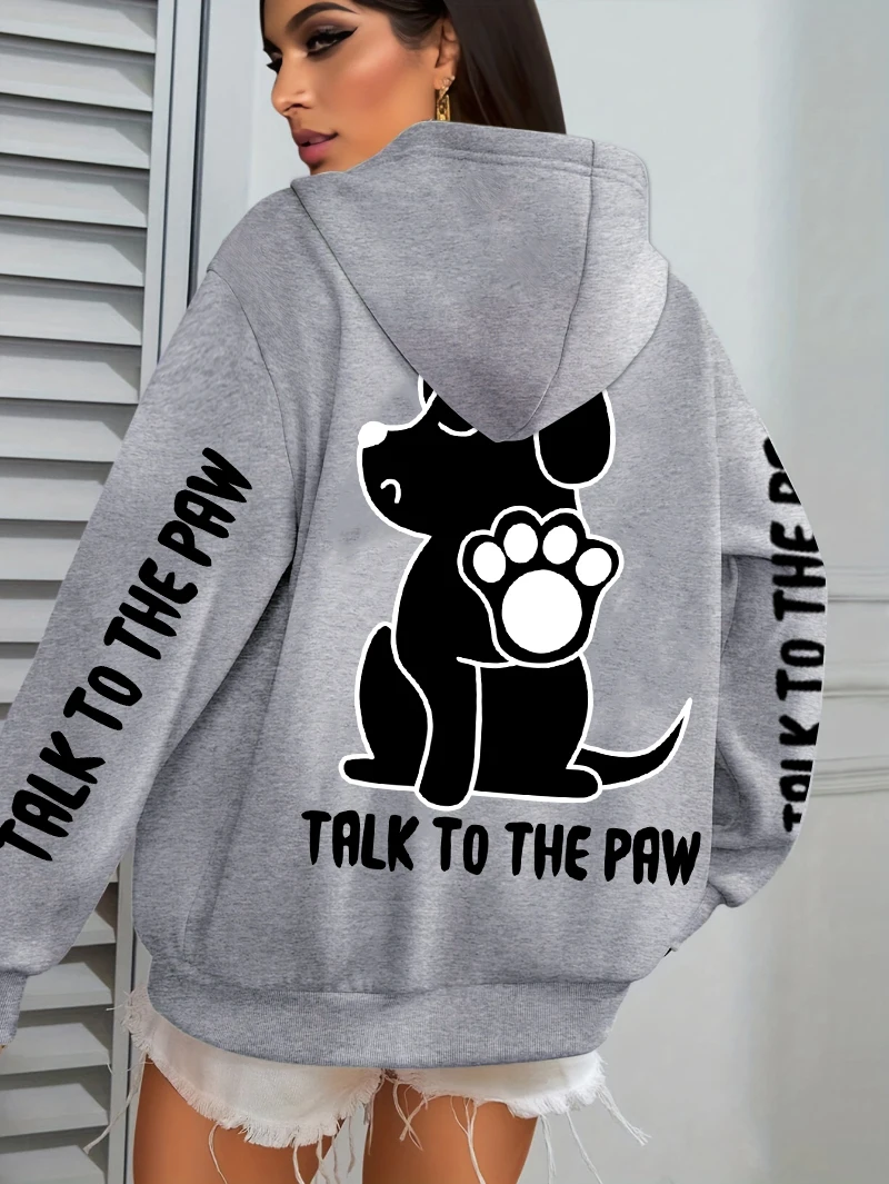 Talk To The Paw Cartoon Dog Printwomens Hoodies Loose Y2K Hoody Fleece Pocket Hoodie Autumn Multicolor Female Sportswear