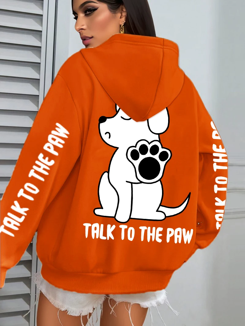 Talk To The Paw Cartoon Dog Printwomens Hoodies Loose Y2K Hoody Fleece Pocket Hoodie Autumn Multicolor Female Sportswear