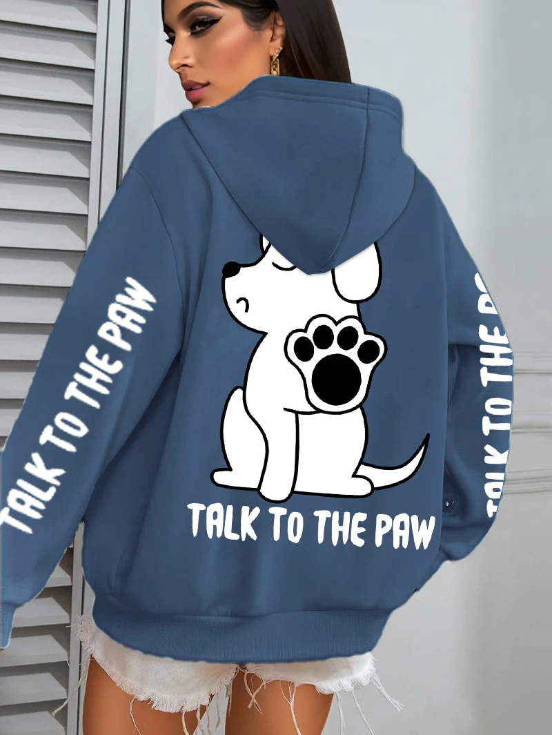 Talk To The Paw Cartoon Dog Printwomens Hoodies Loose Y2K Hoody Fleece Pocket Hoodie Autumn Multicolor Female Sportswear