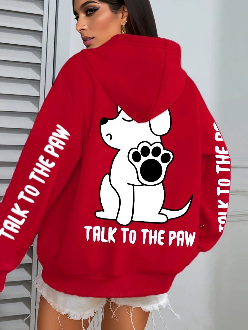 Talk To The Paw Cartoon Dog Printwomens Hoodies Loose Y2K Hoody Fleece Pocket Hoodie Autumn Multicolor Female Sportswear