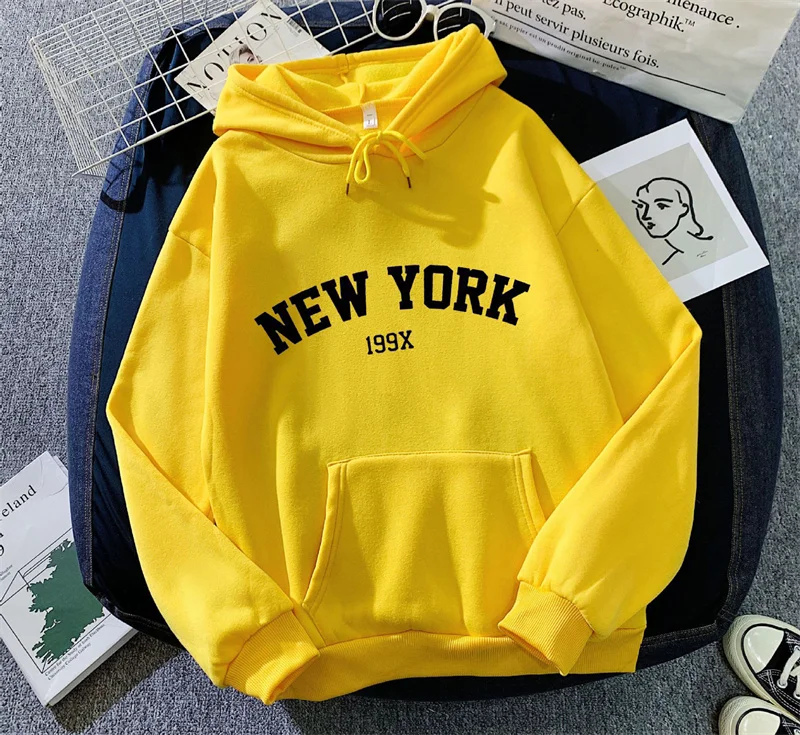 Hoodie Europe and America Sweatshirts for Women New York Letter y2k Autumn Winter Oversized Plus Velvet Casual Loose Fleece Tops