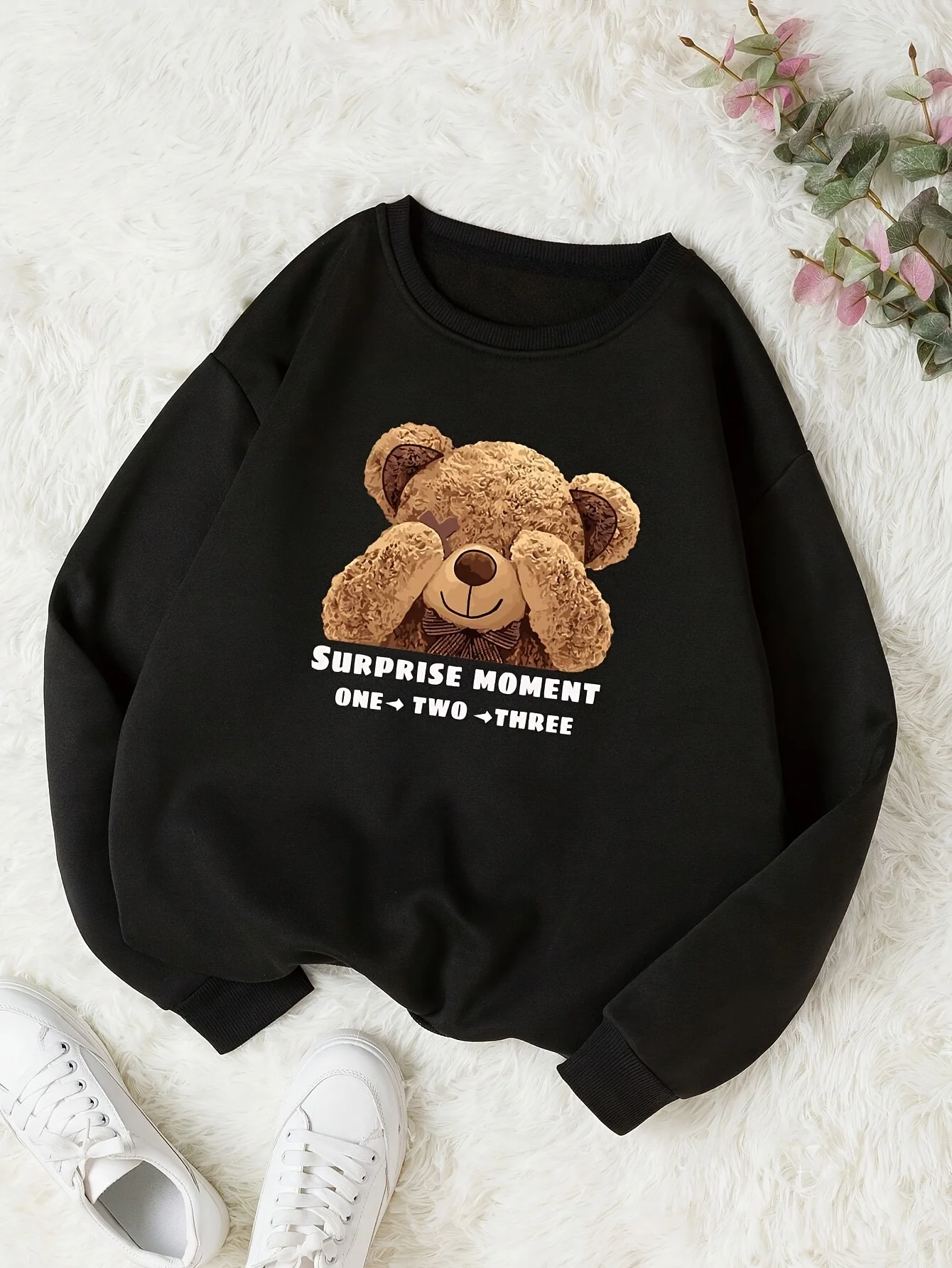 CLoose Sweatshirt Casual Long Sleeve Women Autumn and Winter Cartoon Bear Comfortable Pullover Crewneck Loose Female Clothes