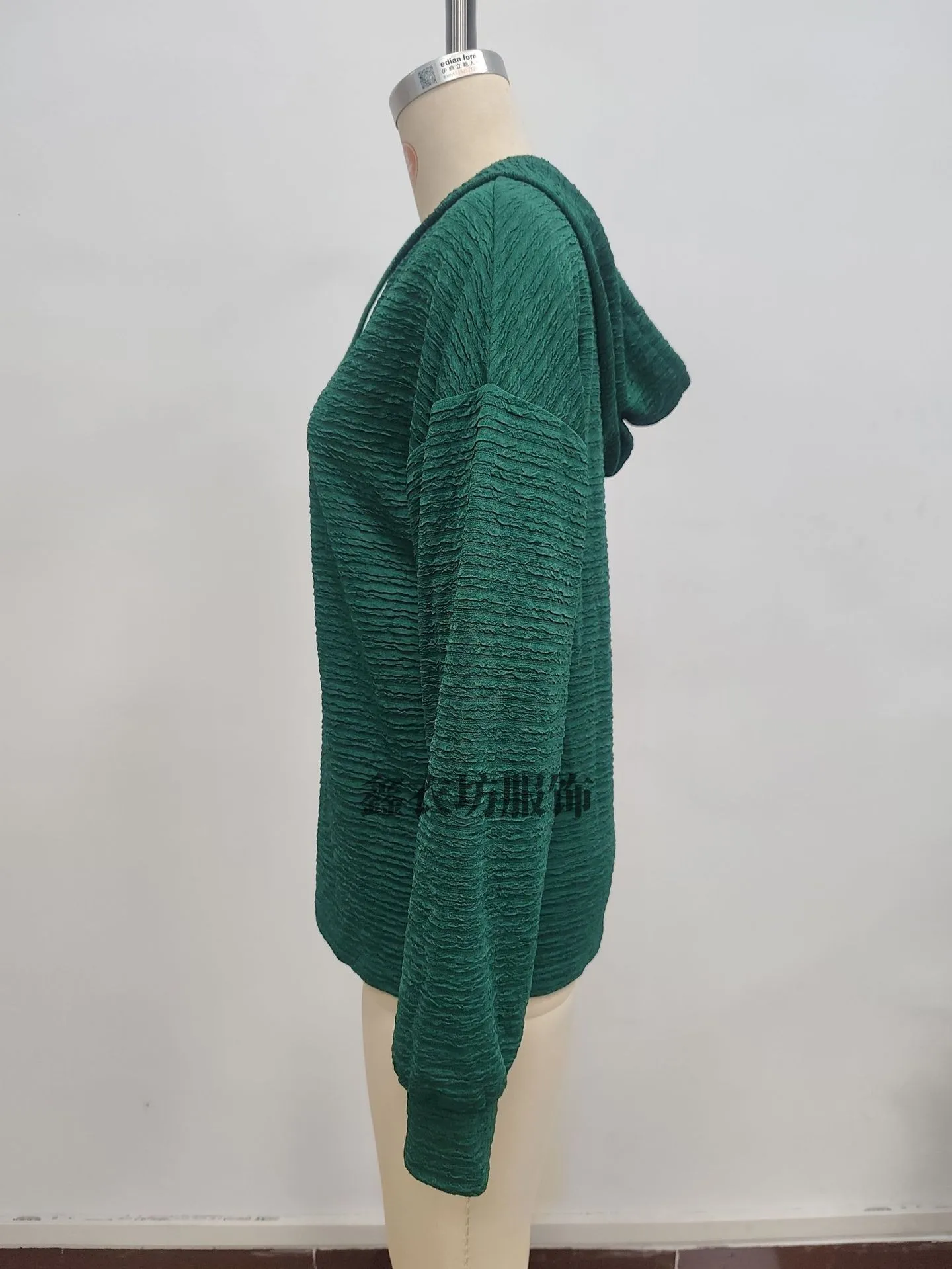 Casual Hooded Hoodie Mid Length Commuter with Jacquard Stripe or Check Pattern Three Button Placket Loose Fit Women Sweatshirt