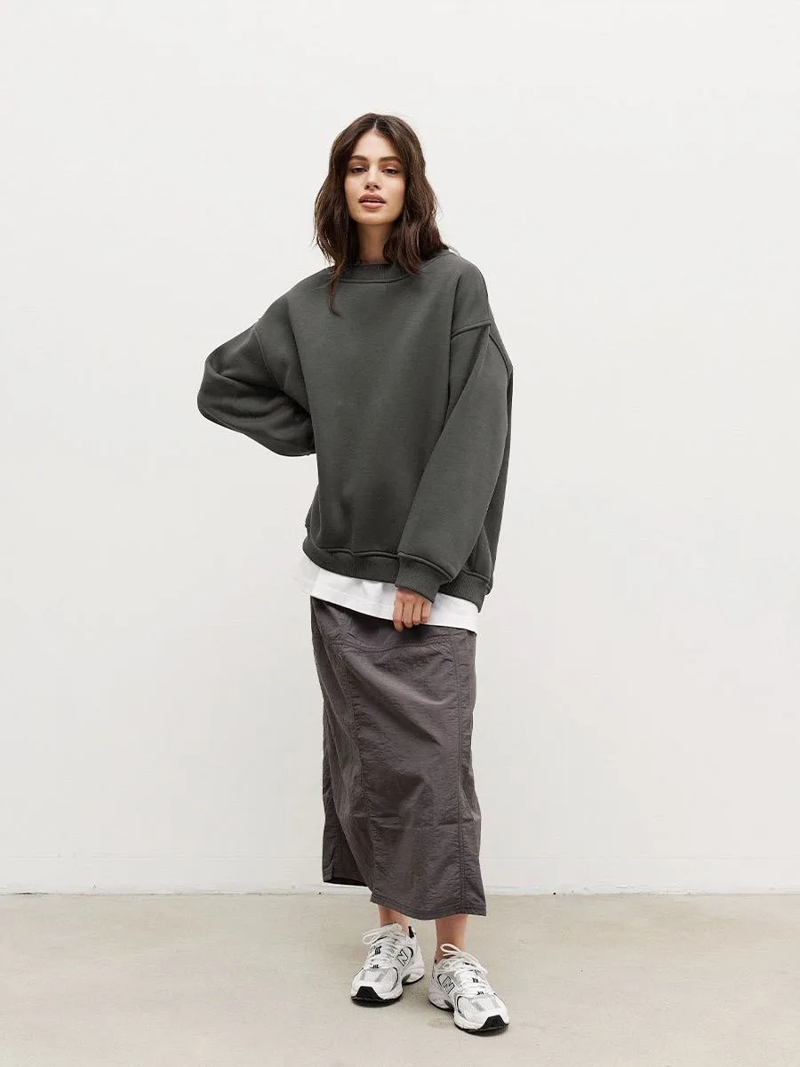 Loose Fit Pullover Hoodie Mid Length Streetwear with No Closure Regular Sleeve Regular Thickness Long Sleeve Women Sweatshirts