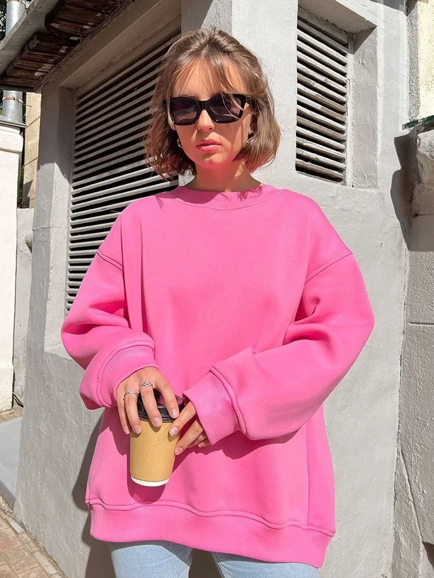 Loose Fit Pullover Hoodie Mid Length Streetwear with No Closure Regular Sleeve Regular Thickness Long Sleeve Women Sweatshirts