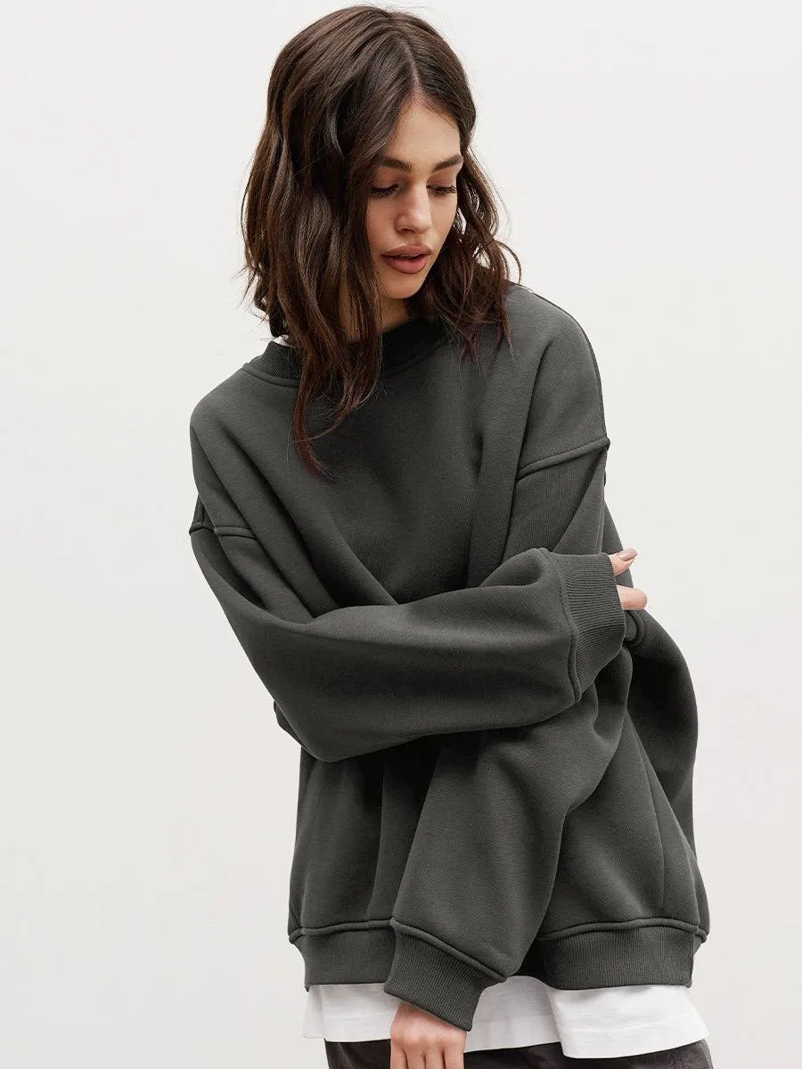 Loose Fit Pullover Hoodie Mid Length Streetwear with No Closure Regular Sleeve Regular Thickness Long Sleeve Women Sweatshirts
