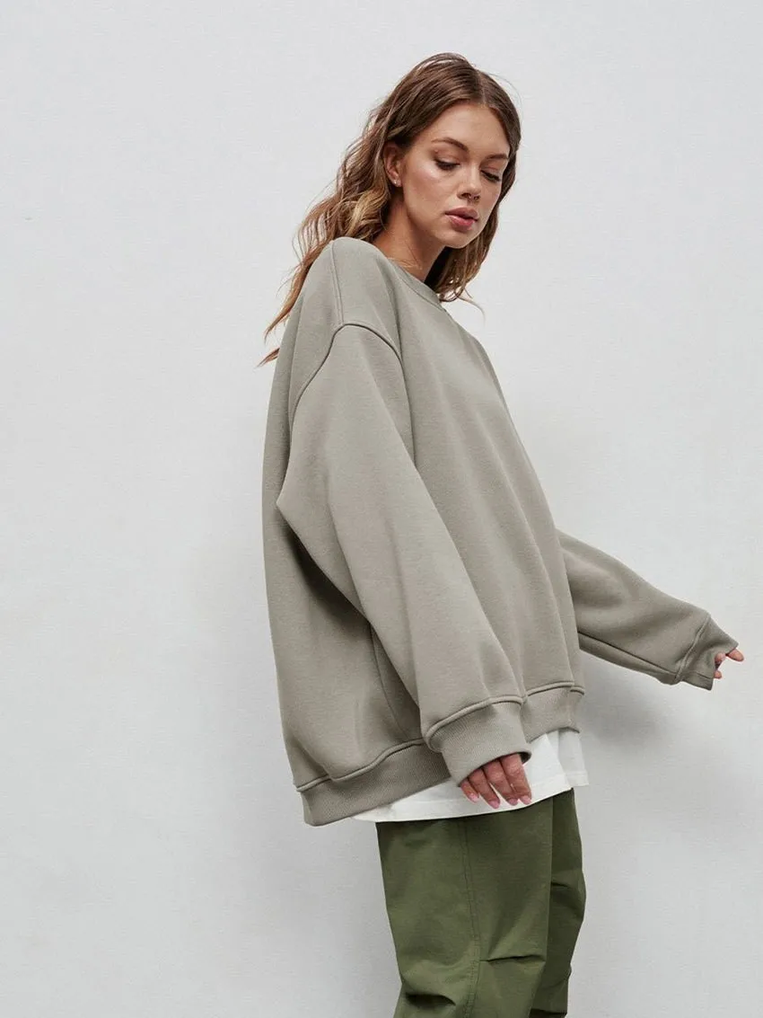 Loose Fit Pullover Hoodie Mid Length Streetwear with No Closure Regular Sleeve Regular Thickness Long Sleeve Women Sweatshirts
