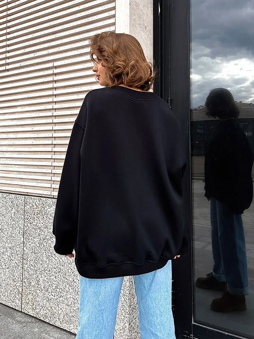 Loose Fit Pullover Hoodie Mid Length Streetwear with No Closure Regular Sleeve Regular Thickness Long Sleeve Women Sweatshirts