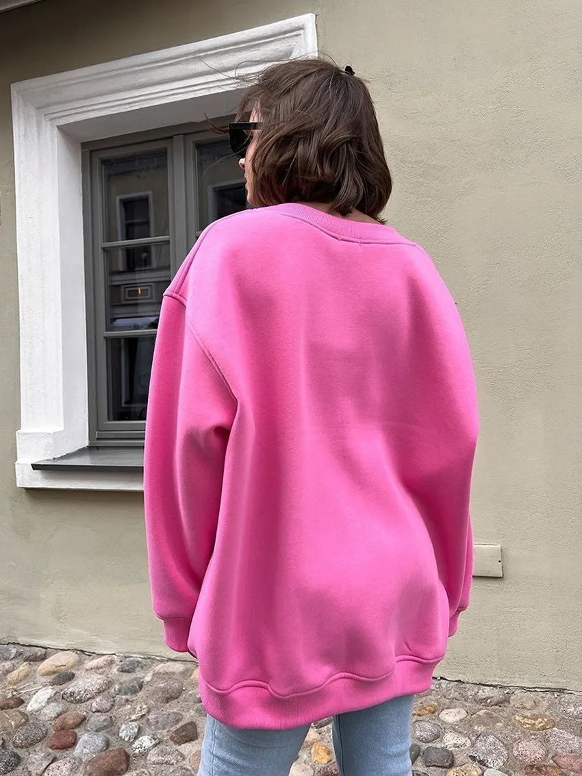 Loose Fit Pullover Hoodie Mid Length Streetwear with No Closure Regular Sleeve Regular Thickness Long Sleeve Women Sweatshirts