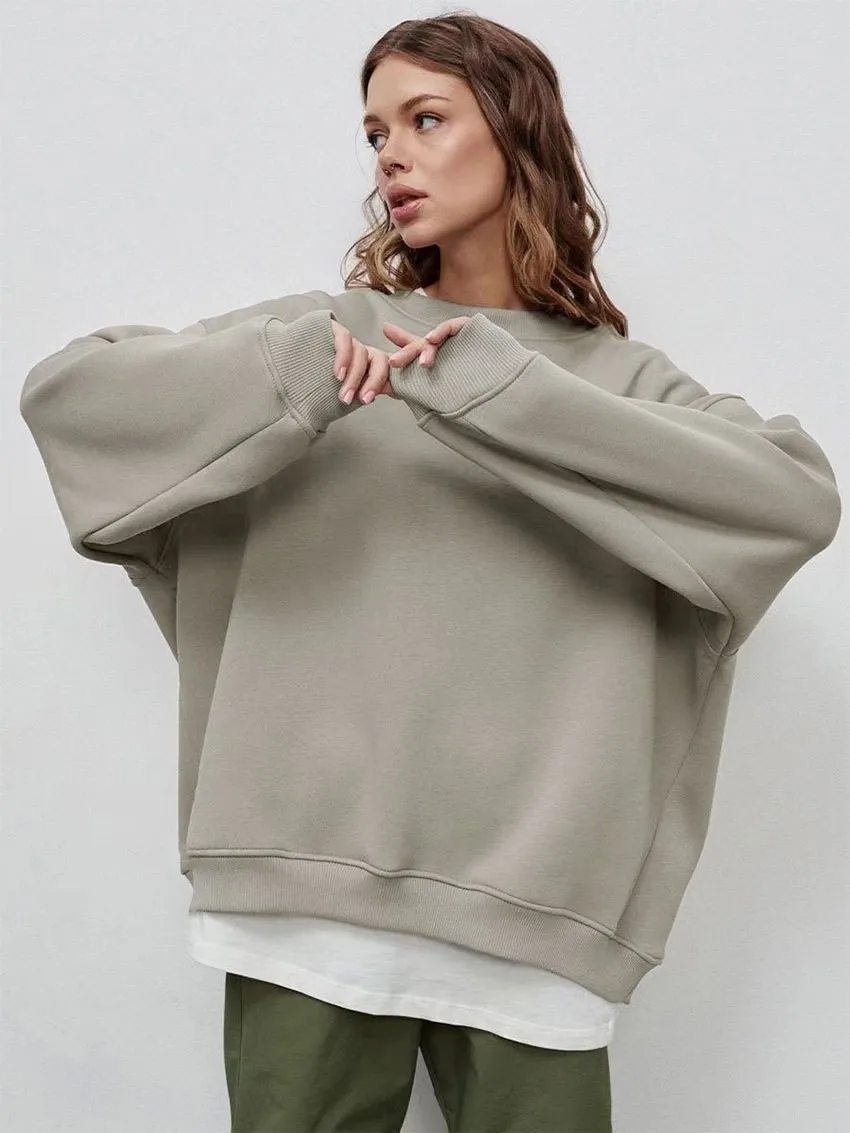 Loose Fit Pullover Hoodie Mid Length Streetwear with No Closure Regular Sleeve Regular Thickness Long Sleeve Women Sweatshirts