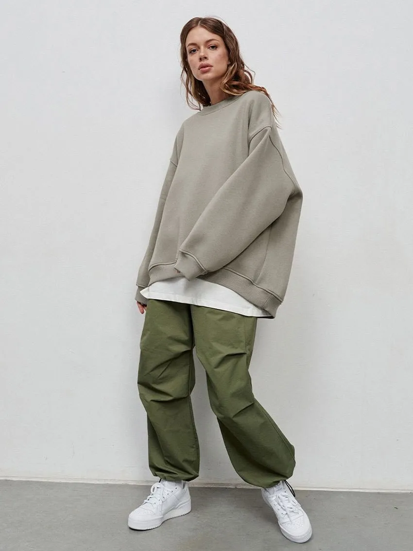 Loose Fit Pullover Hoodie Mid Length Streetwear with No Closure Regular Sleeve Regular Thickness Long Sleeve Women Sweatshirts
