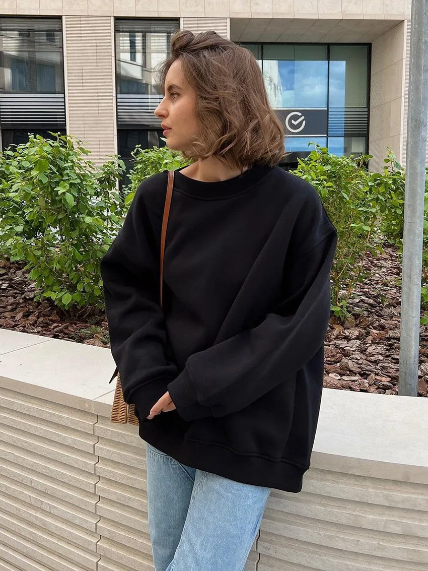 Loose Fit Pullover Hoodie Mid Length Streetwear with No Closure Regular Sleeve Regular Thickness Long Sleeve Women Sweatshirts
