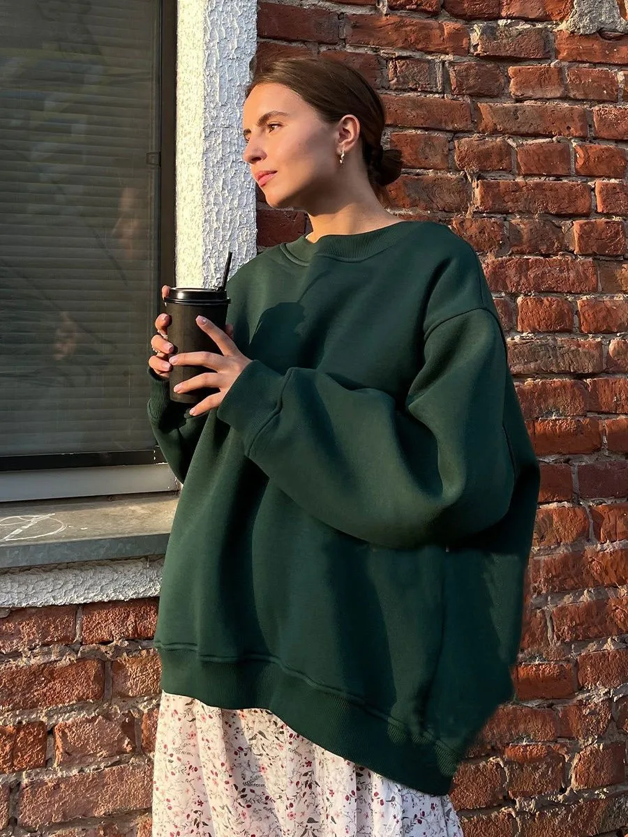 Loose Fit Pullover Hoodie Mid Length Streetwear with No Closure Regular Sleeve Regular Thickness Long Sleeve Women Sweatshirts