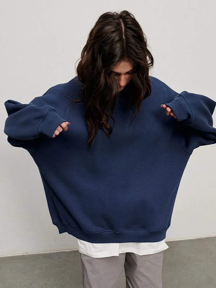 Loose Fit Pullover Hoodie Mid Length Streetwear with No Closure Regular Sleeve Regular Thickness Long Sleeve Women Sweatshirts
