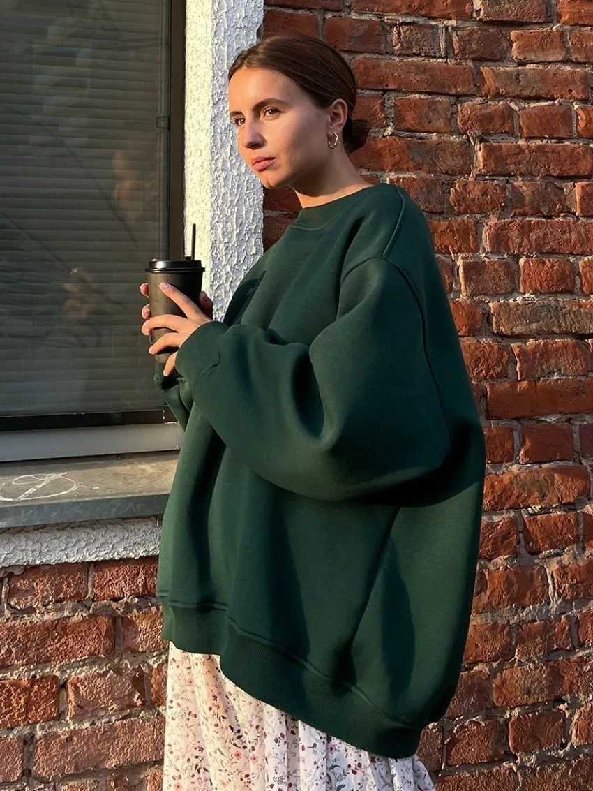 Loose Fit Pullover Hoodie Mid Length Streetwear with No Closure Regular Sleeve Regular Thickness Long Sleeve Women Sweatshirts
