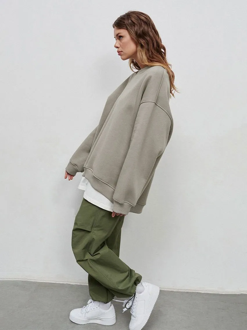 Loose Fit Pullover Hoodie Mid Length Streetwear with No Closure Regular Sleeve Regular Thickness Long Sleeve Women Sweatshirts