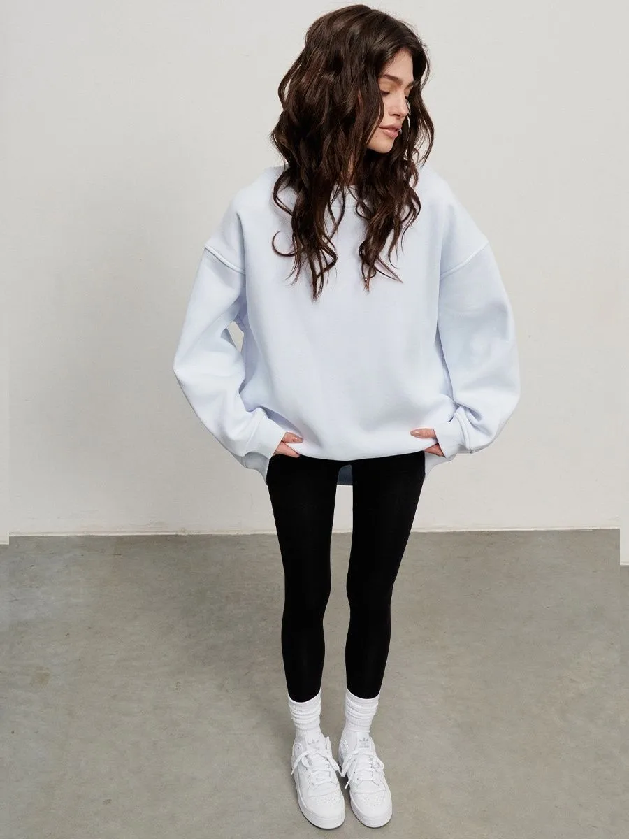 Loose Fit Pullover Hoodie Mid Length Streetwear with No Closure Regular Sleeve Regular Thickness Long Sleeve Women Sweatshirts
