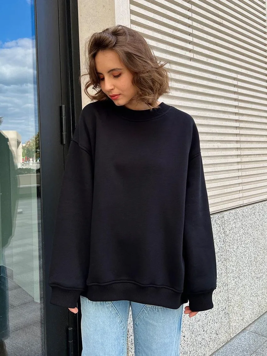 Loose Fit Pullover Hoodie Mid Length Streetwear with No Closure Regular Sleeve Regular Thickness Long Sleeve Women Sweatshirts