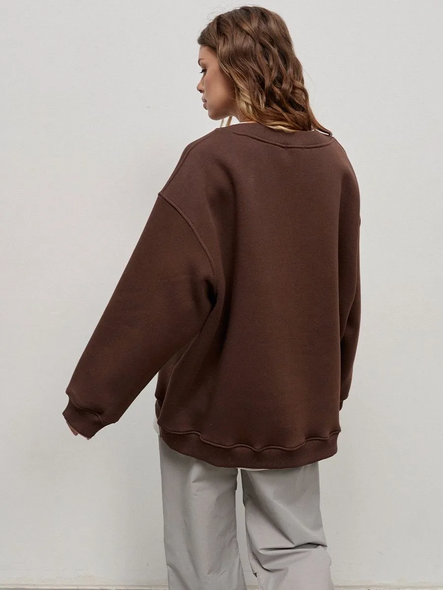 Loose Fit Pullover Hoodie Mid Length Streetwear with No Closure Regular Sleeve Regular Thickness Long Sleeve Women Sweatshirts