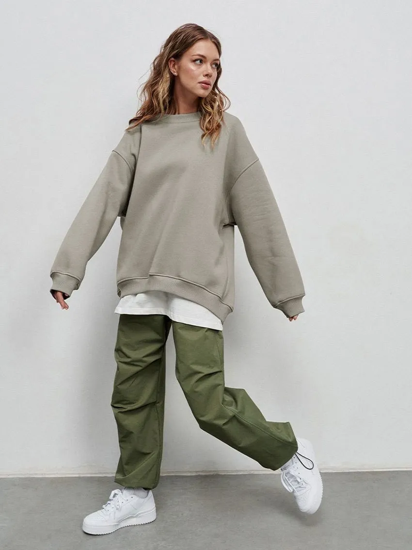 Loose Fit Pullover Hoodie Mid Length Streetwear with No Closure Regular Sleeve Regular Thickness Long Sleeve Women Sweatshirts