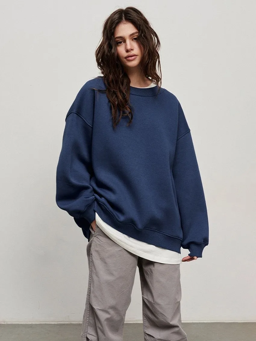 Loose Fit Pullover Hoodie Mid Length Streetwear with No Closure Regular Sleeve Regular Thickness Long Sleeve Women Sweatshirts