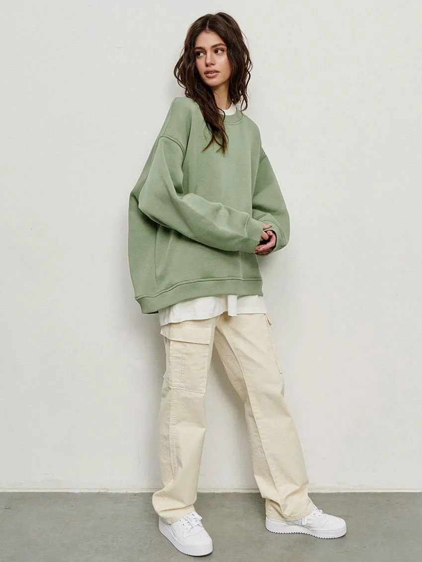 Loose Fit Pullover Hoodie Mid Length Streetwear with No Closure Regular Sleeve Regular Thickness Long Sleeve Women Sweatshirts