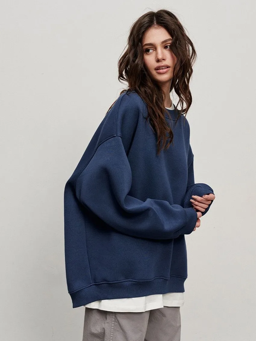 Loose Fit Pullover Hoodie Mid Length Streetwear with No Closure Regular Sleeve Regular Thickness Long Sleeve Women Sweatshirts